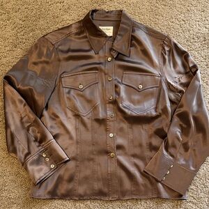 Calvin Klein Women's Brown Satin Button Down Shirt